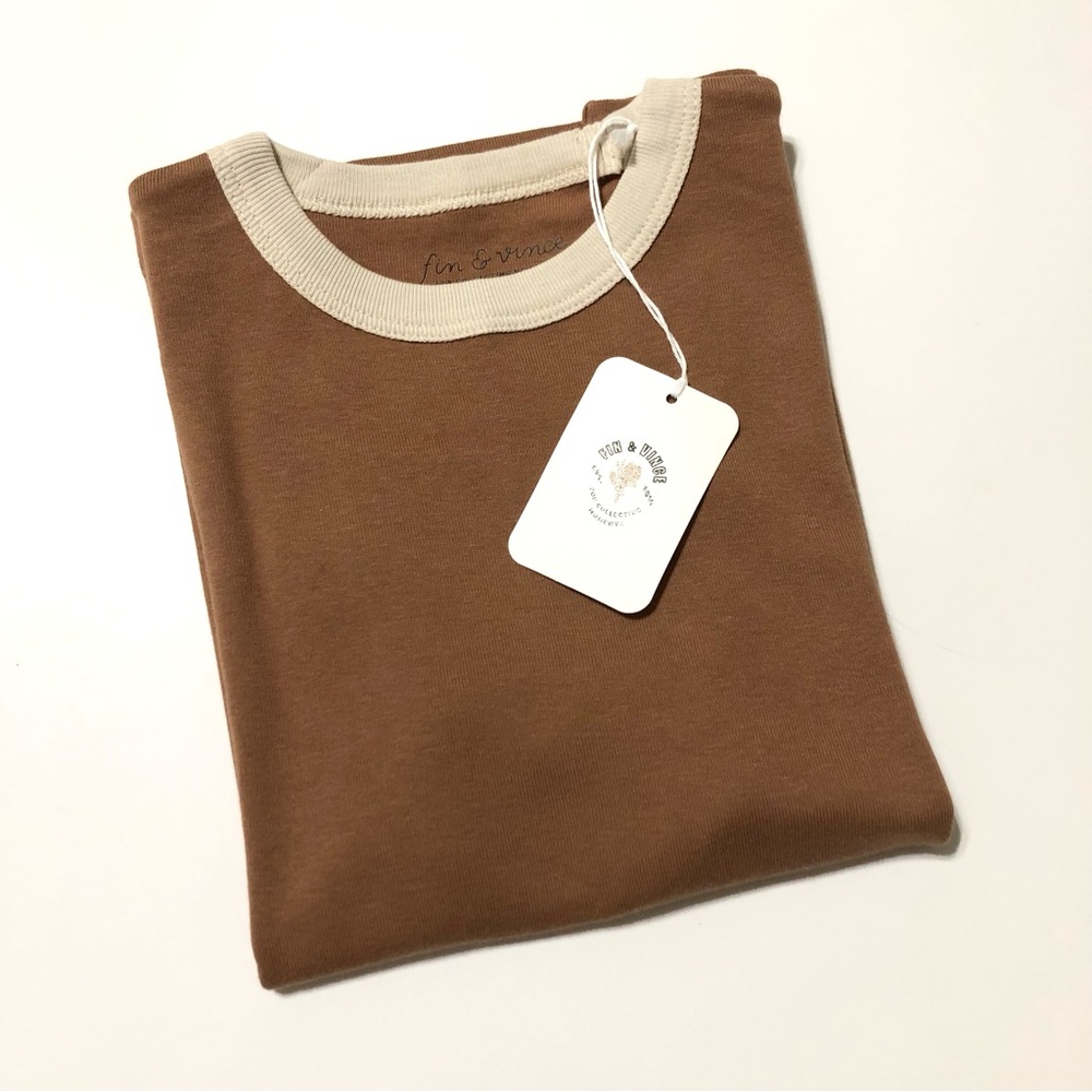 FIN & VINCE Brown Vintage Retro Tee • 10 Unisex • NEW!